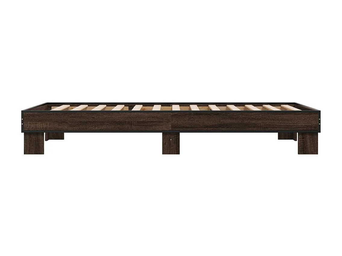 Lit simple chêne marron 90x200 cm bois d'ingénierie et métal FR24598