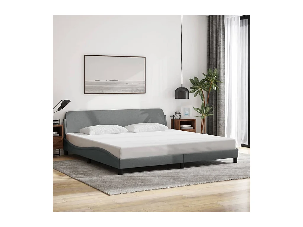 Lit double + tête de lit Gris clair 200x200 cm Tissu FR78667