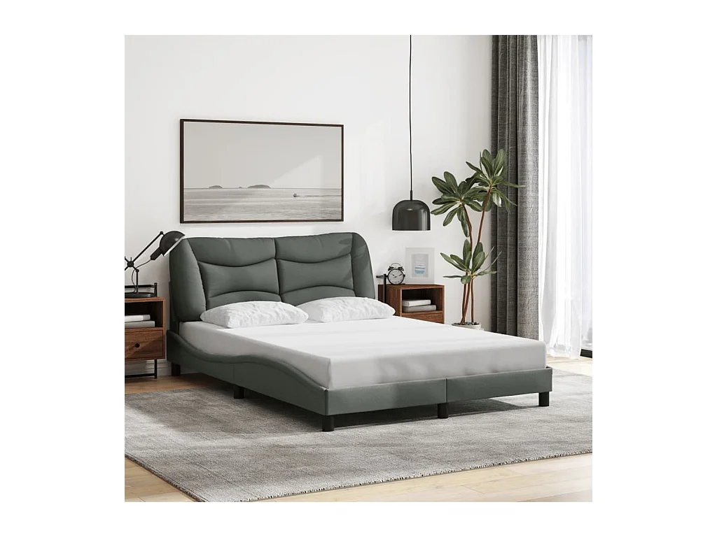 Lit double + tête de lit Gris foncé 140x190 cm Tissu FR82199