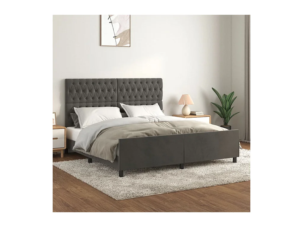 Lit double + tête de lit Gris foncé 180x200 cm Velours FR10352