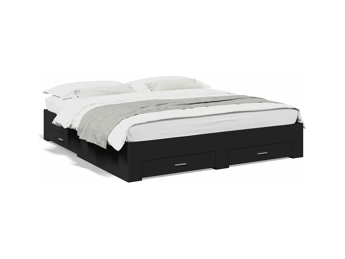 Lit double avec tiroirs noir 200x200 cm bois d'ingénierie FR13295