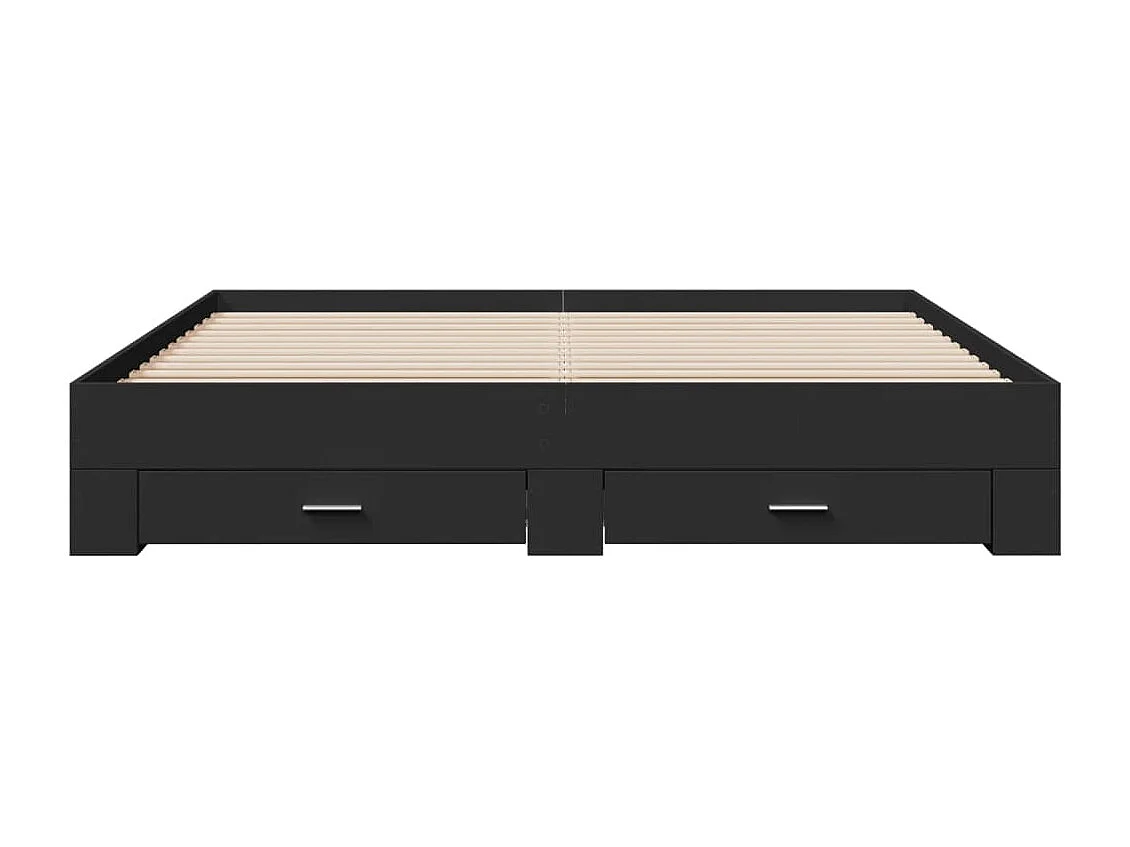 Lit double avec tiroirs noir 200x200 cm bois d'ingénierie FR13295