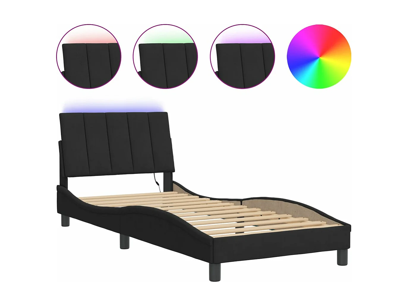 Lit simple avec lumières LED noir 90x190 cm velours FR35263