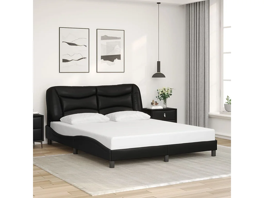 Lit double avec lumières LED noir 160x200 cm similicuir FR50863