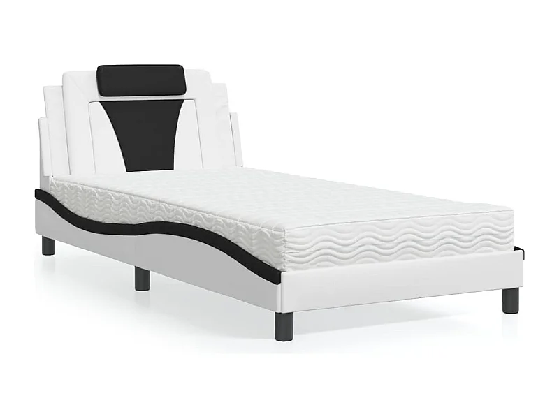 Lit adulte + matelas blanc et noir 100x200 cm similicuir FR94005