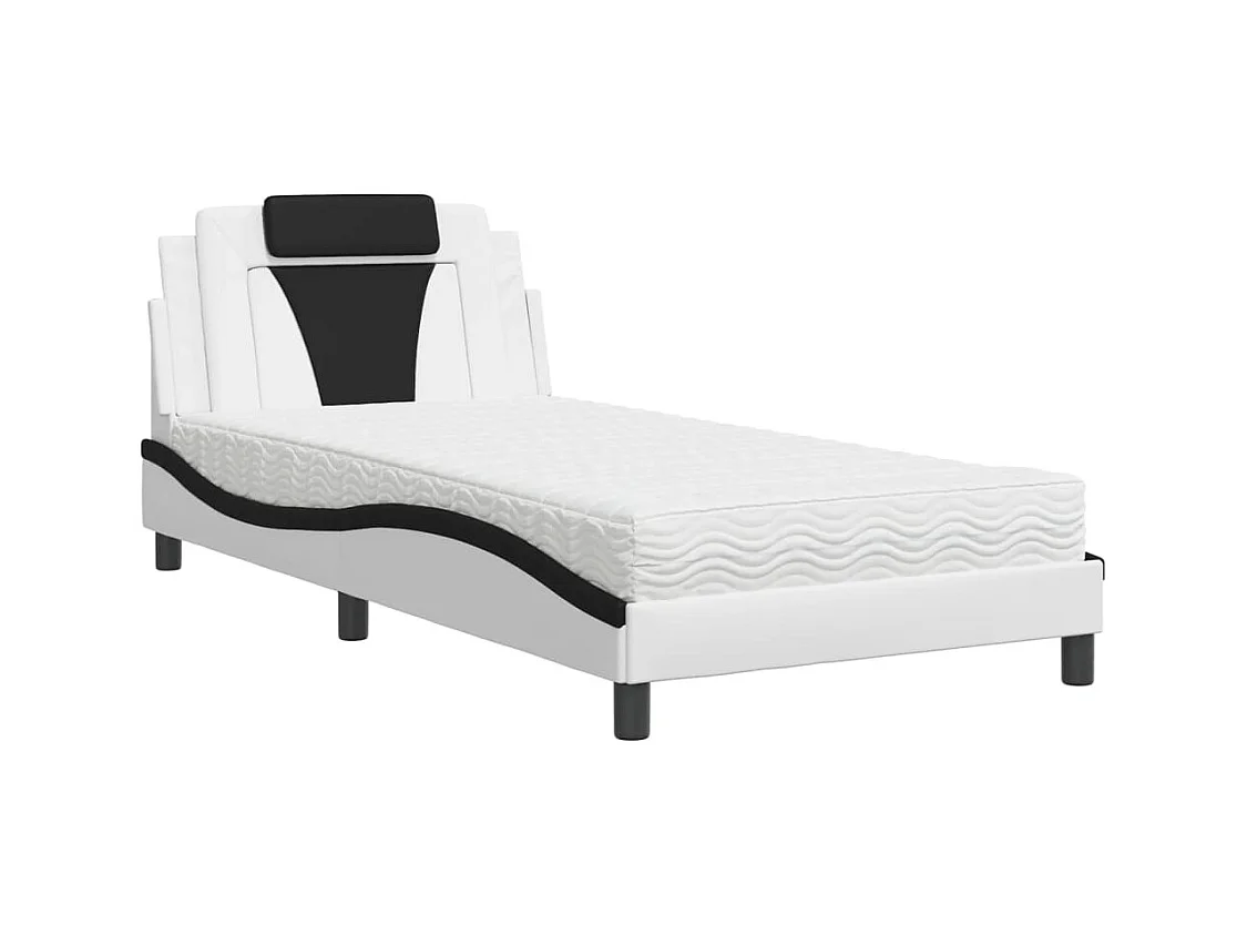 Lit adulte + matelas blanc et noir 100x200 cm similicuir FR94005