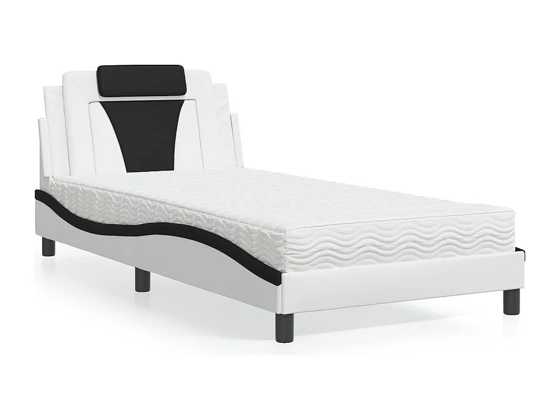 Bed met matras kunstleer wit en zwart 100x200 cm BE416338