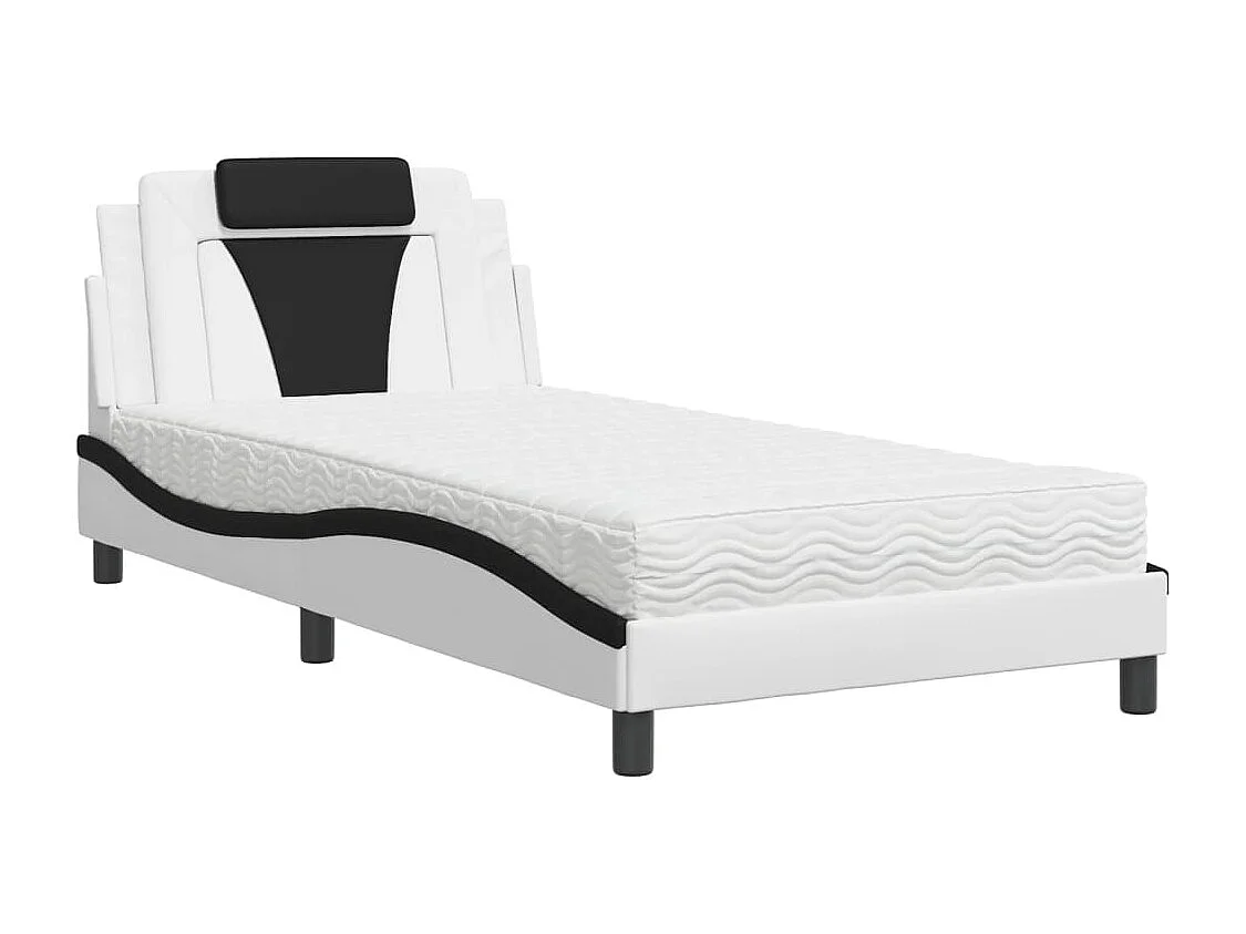 Bed met matras kunstleer wit en zwart 100x200 cm BE416338