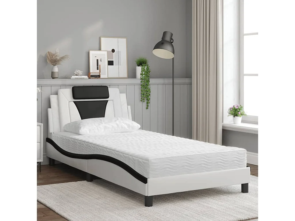Bed met matras kunstleer wit en zwart 100x200 cm BE416338