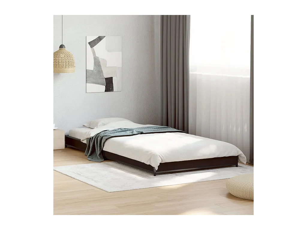 Lit simple noir 90x190 cm bois d'ingénierie et métal FR83537