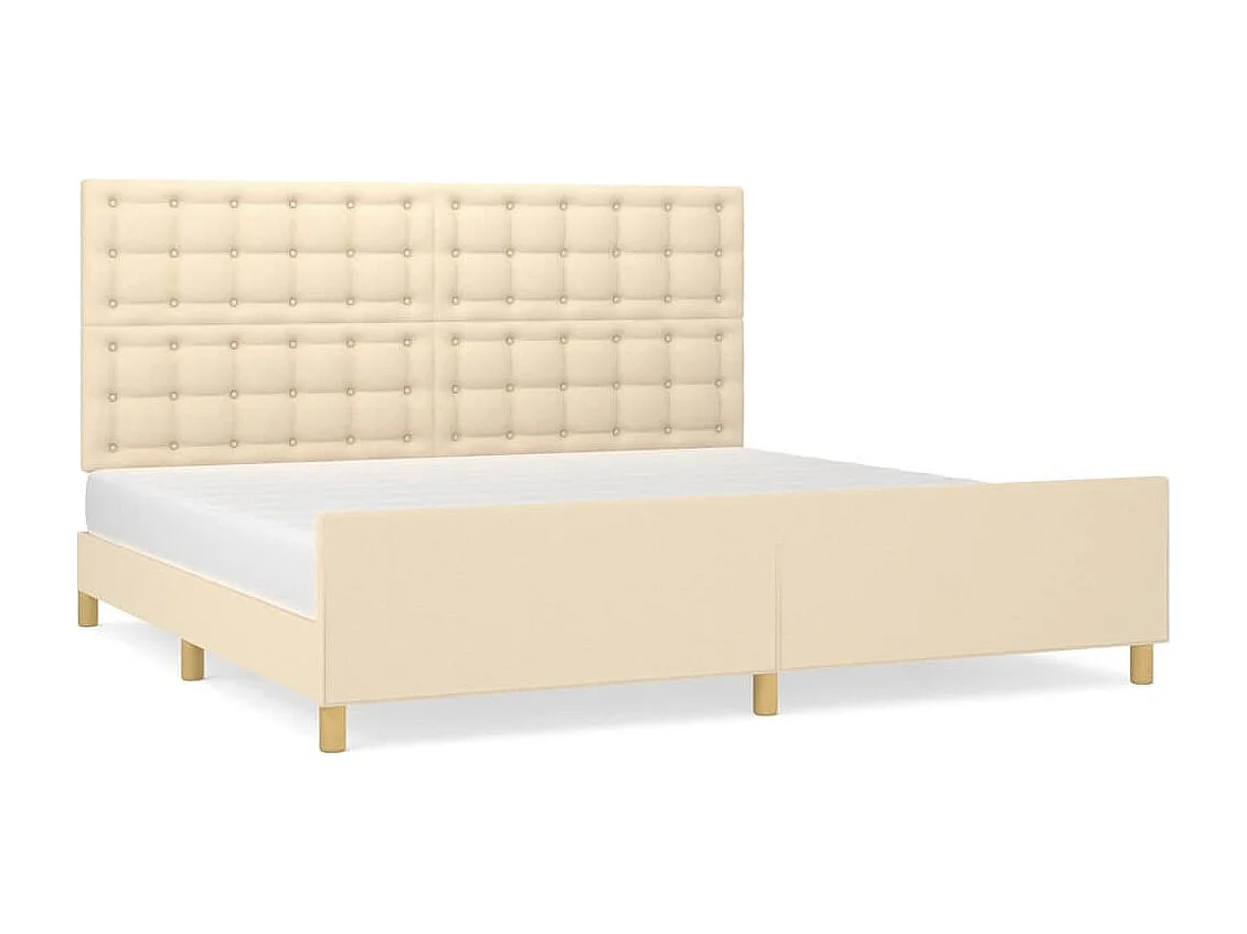 Lit double + tête de lit Crème 200 x 200 cm Tissu FR11355