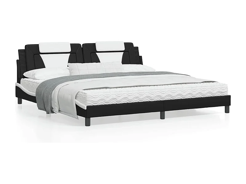 Lit double et tête de lit noir et blanc 200x200 cm similicuir FR93050