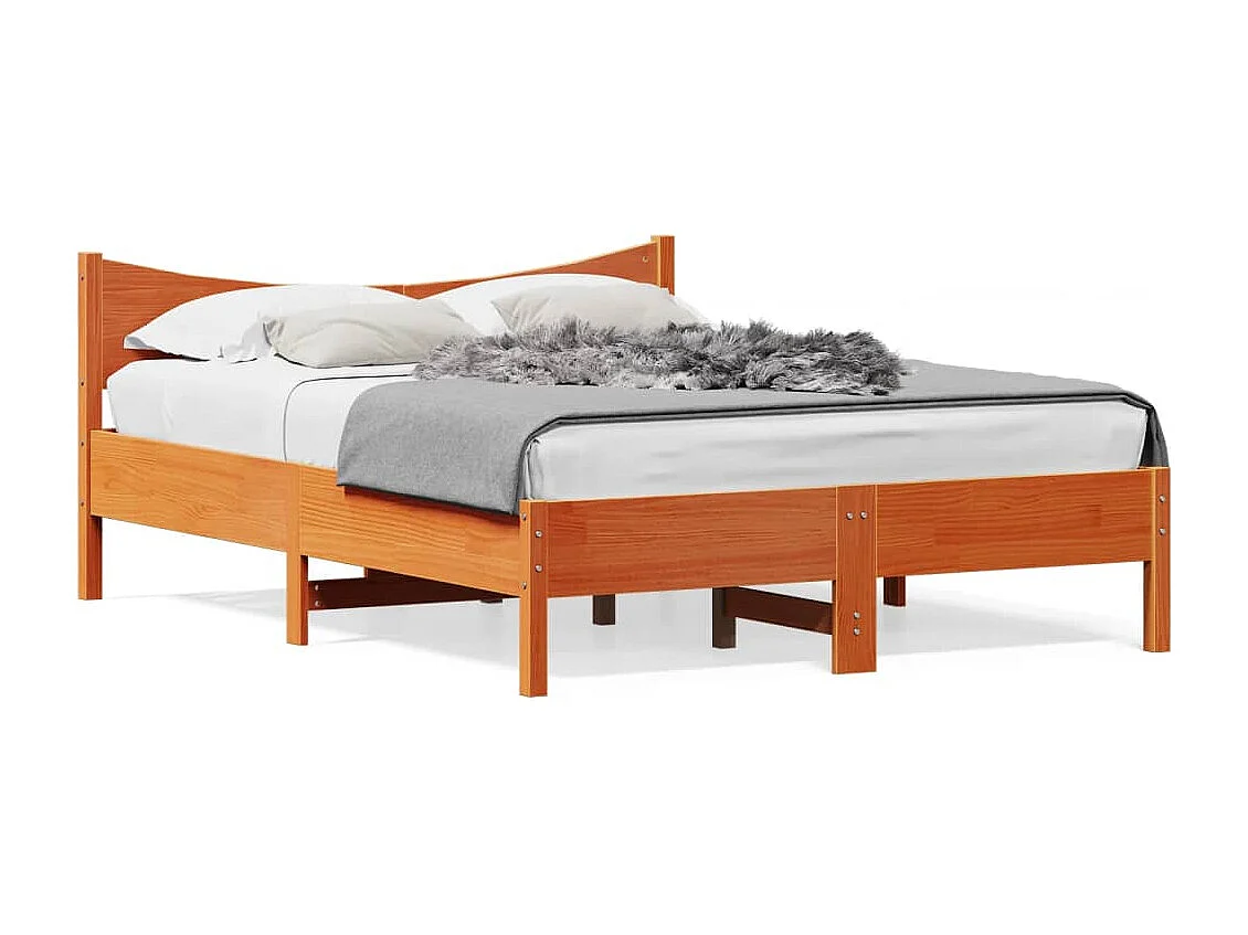 Cama 140x190 cm madeira pinho maciça castanho cera PT181211
