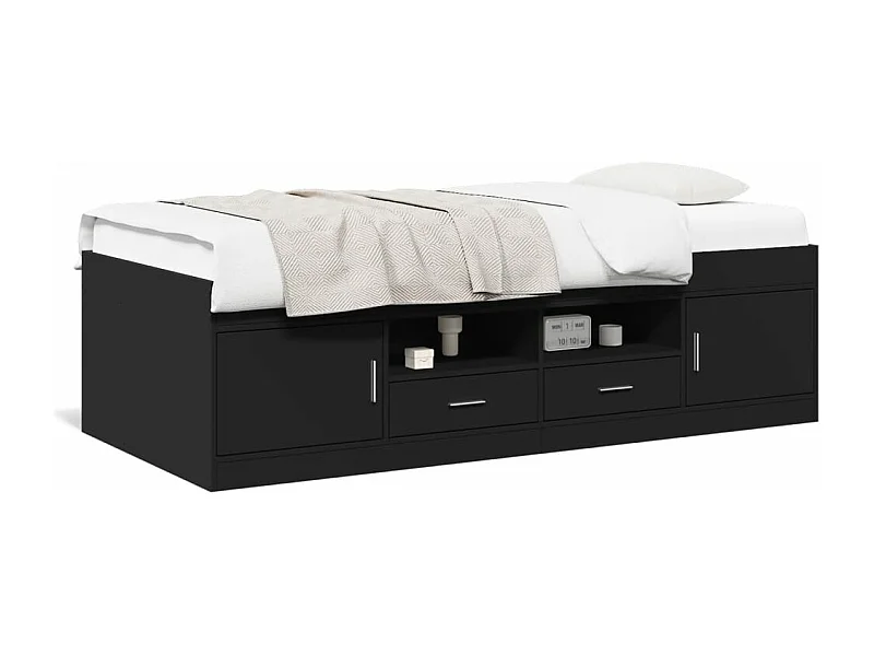 Cama individual - 100x200 cm con cajones madera de ingeniería negro ES868202