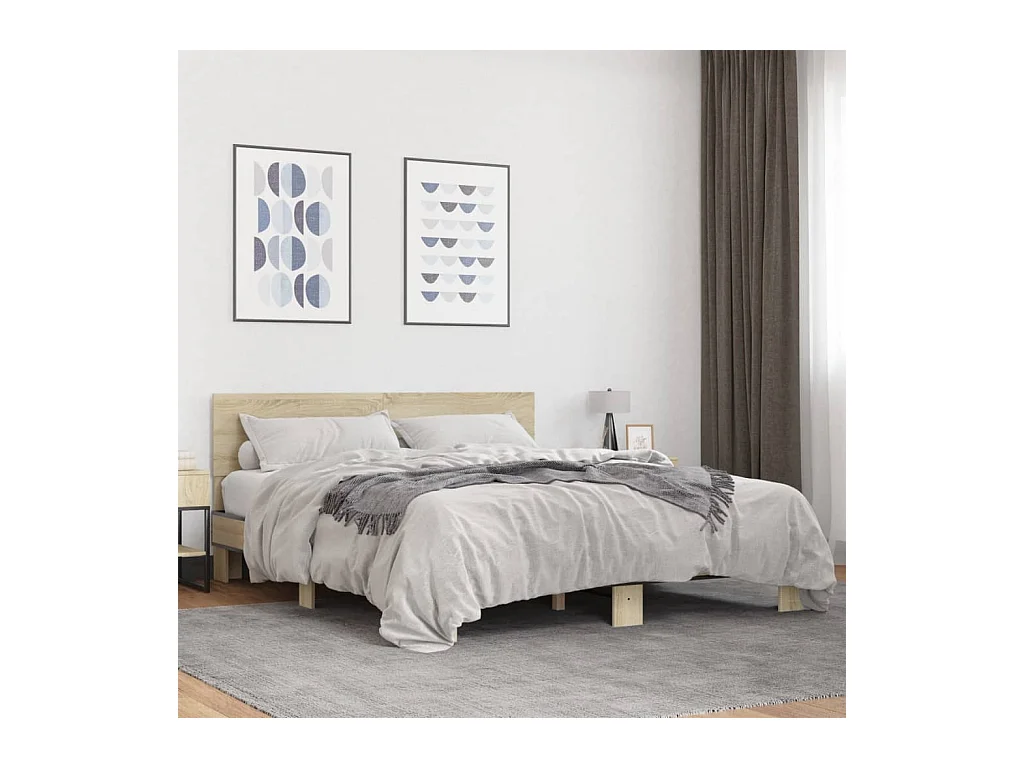 Lit double chêne sonoma 150x200 cm bois d'ingénierie et métal FR15184