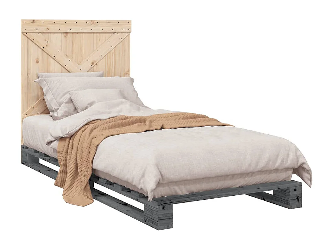 Cama com cabeceira 90x200 cm pinho maciço cinzento PT153898