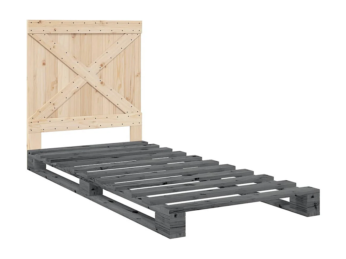 Lit simple + tête de lit gris 90x200 cm bois de pin massif FR32371