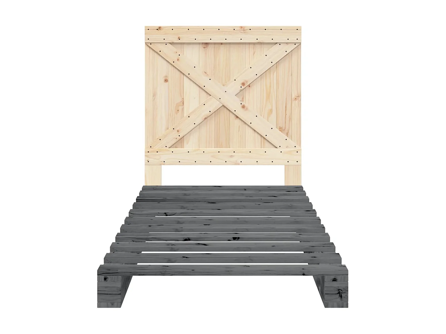 Lit simple + tête de lit gris 90x200 cm bois de pin massif FR32371