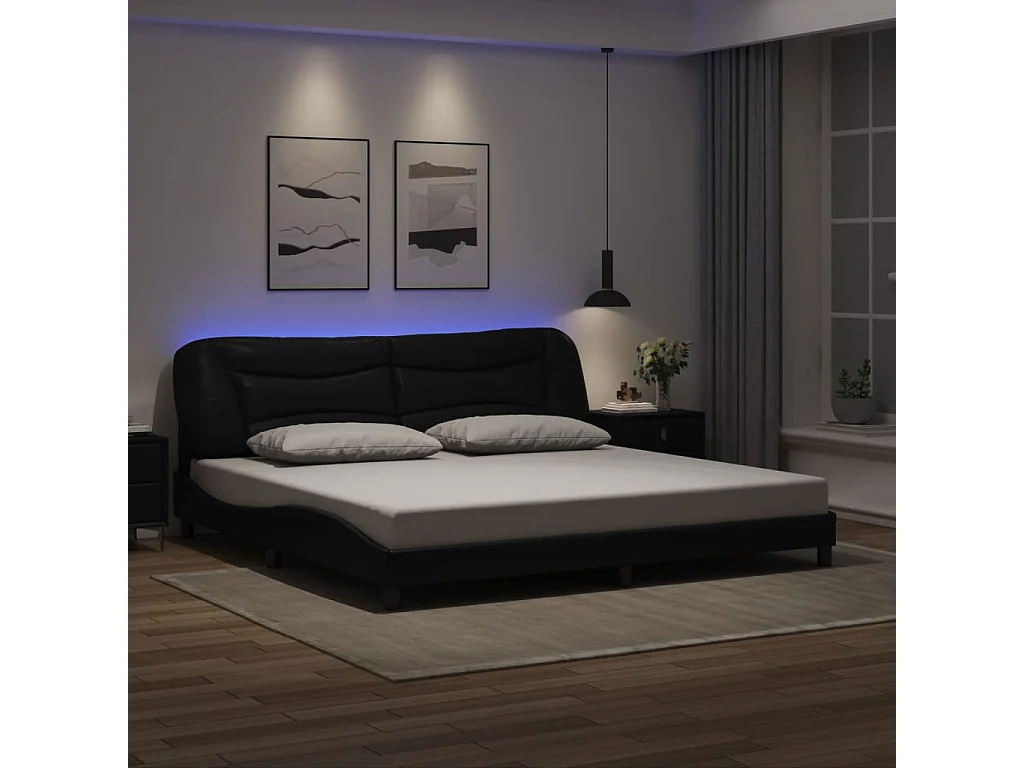 Bedframe met LED-verlichting kunstleer zwart 200x200 cm BE139474