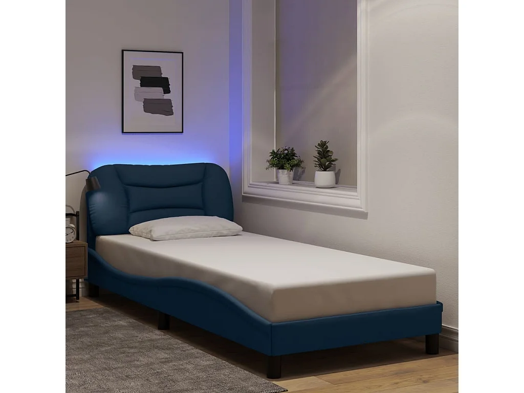 Cama c/ luzes LED 80x200 cm tecido azul PT634983