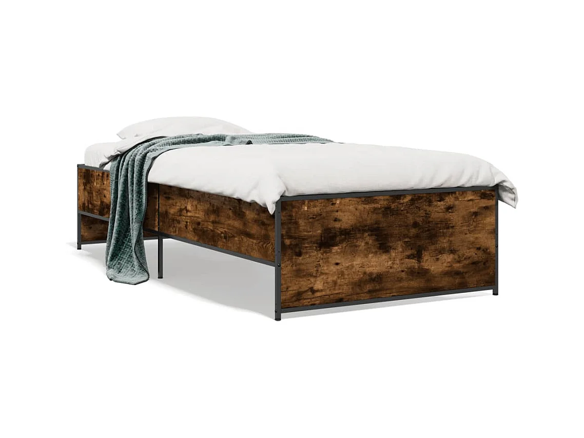 Lit simple chêne fumé 100x200 cm bois d'ingénierie et métal FR25007
