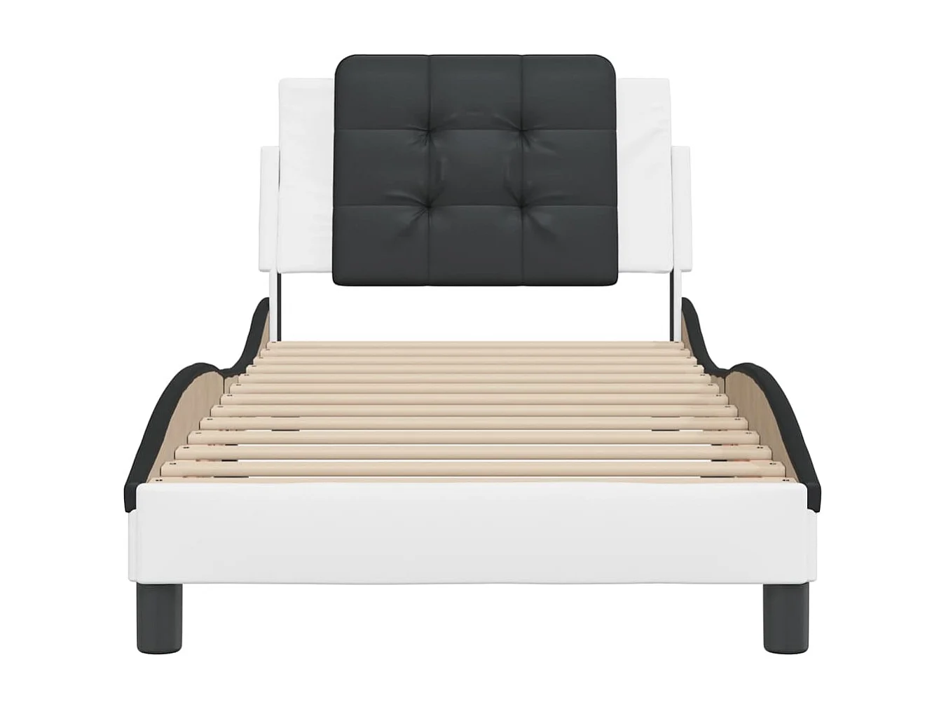 Cama c/ cabeceira couro artificial branco e preto PT898900