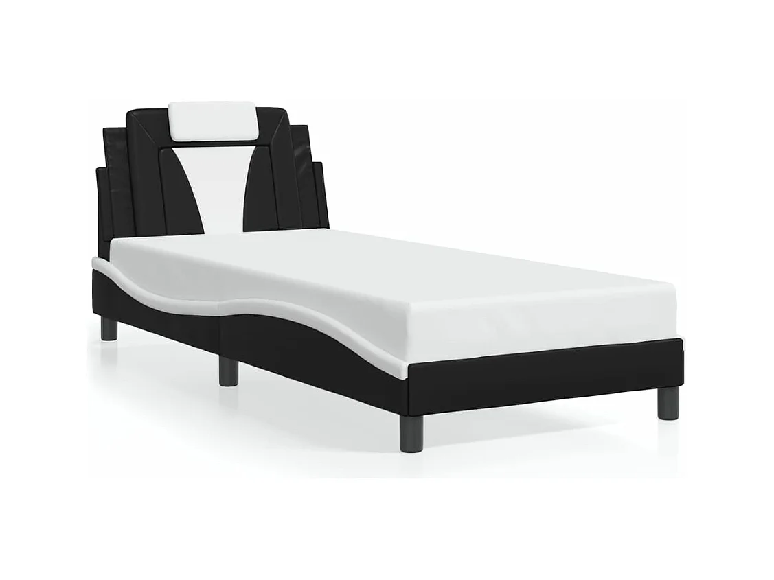 Lit simple + tête de lit noir et blanc 80x200cm similicuir FR82574