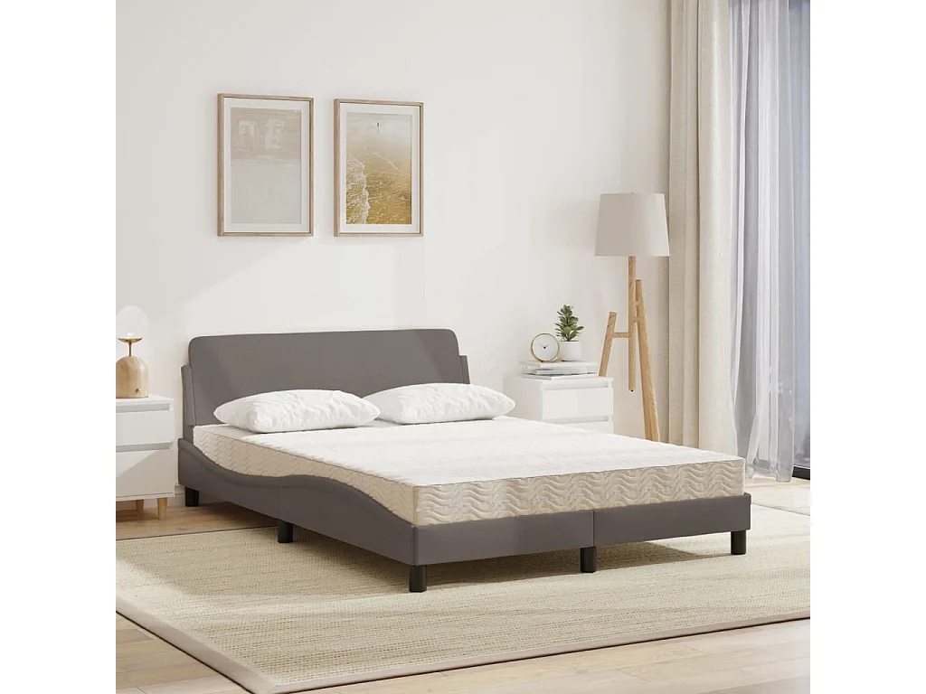 Lit adulte + matelas taupe 120x200 cm tissu FR14452