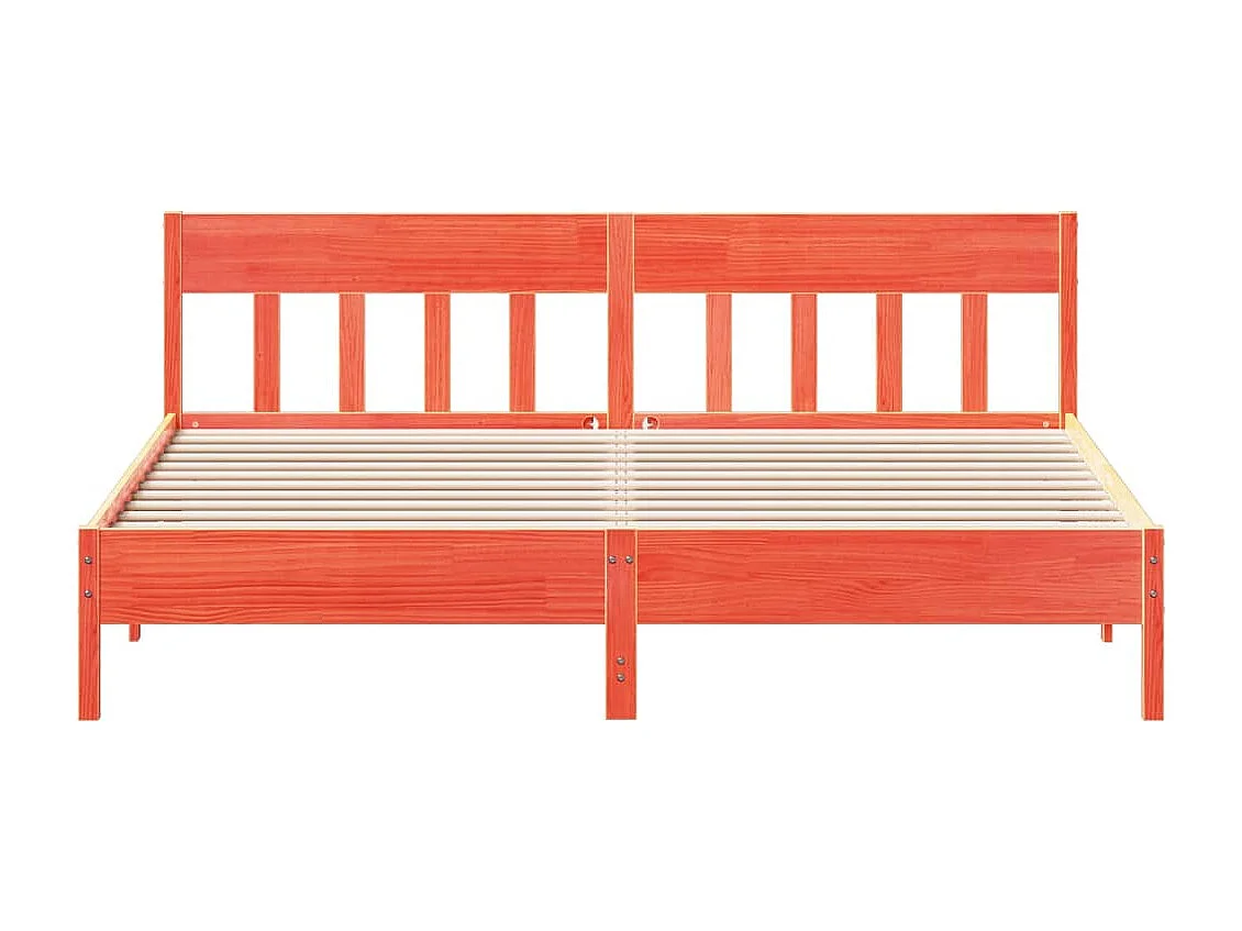 Lit double et tête de lit cire marron 200x200 cm bois de pin FR24820