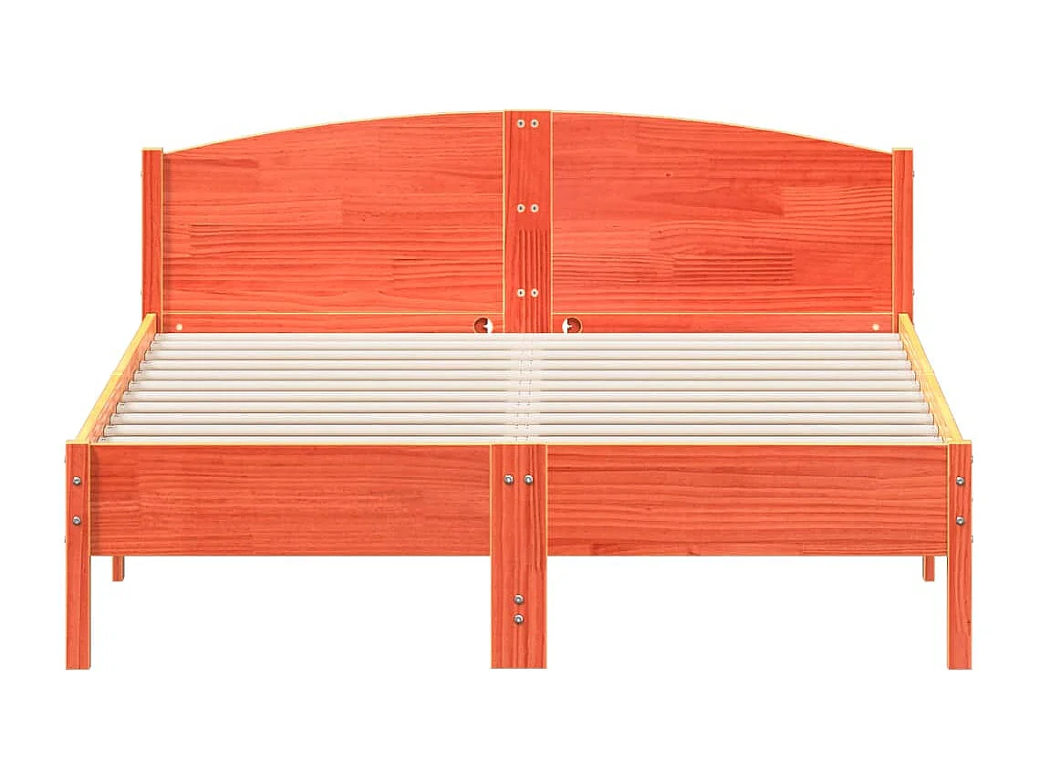 Lit double et tête de lit cire marron 140x200 cm bois de pin FR97831