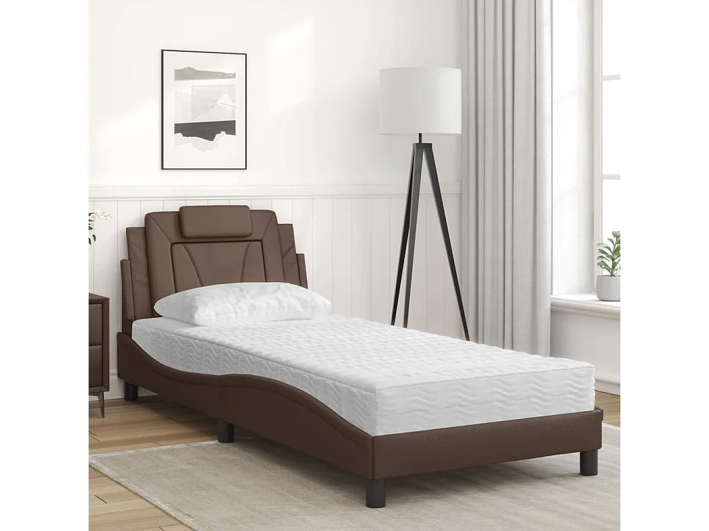 Lit adulte + matelas marron 80x200 cm similicuir FR88250