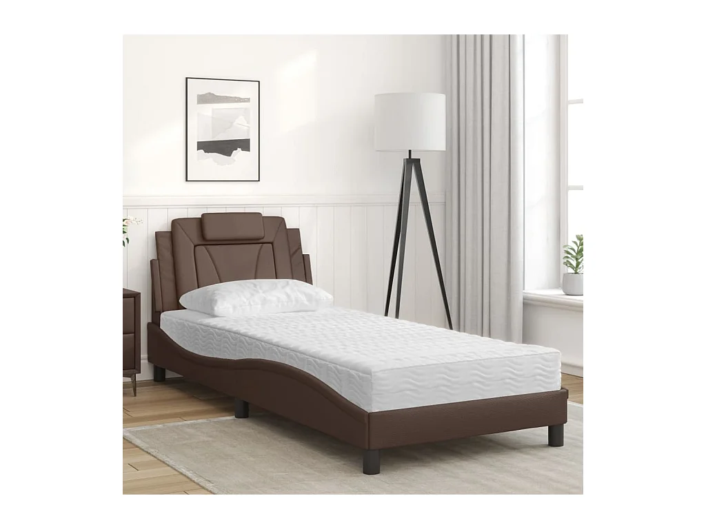 Lit adulte + matelas marron 80x200 cm similicuir FR88250
