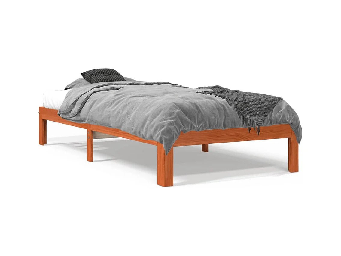 Lit simple cire marron 75x190 cm bois de pin massif FR39364