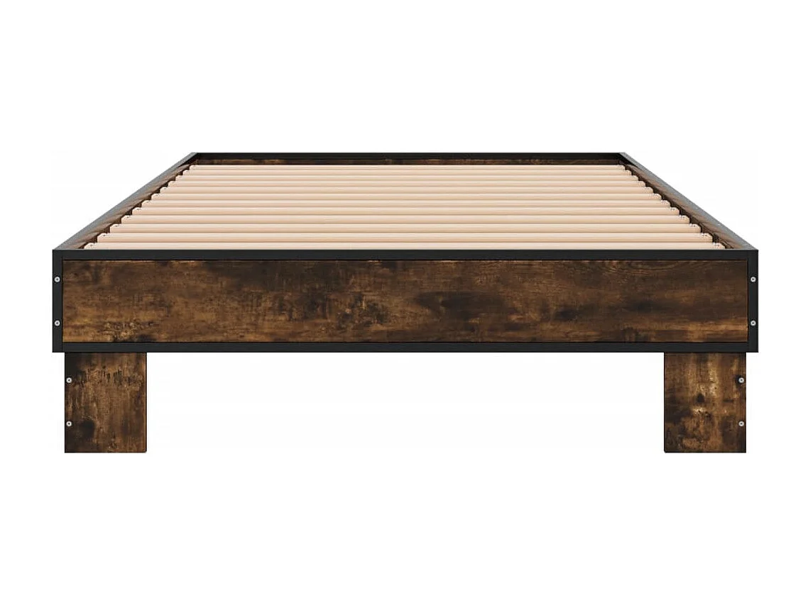 Lit simple chêne fumé 75x190 cm bois d'ingénierie et métal FR80064