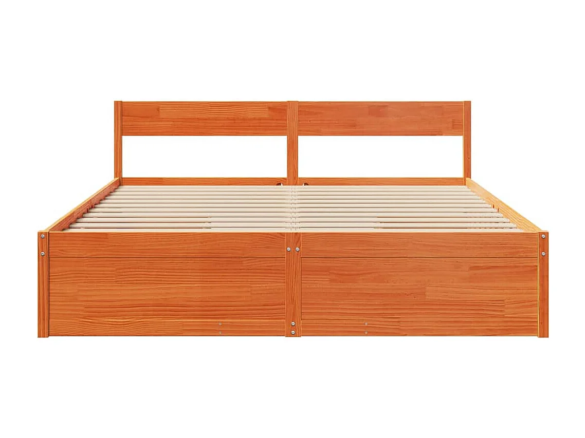 Lit double avec tiroirs cire marron 180x200cm bois pin massif FR38764