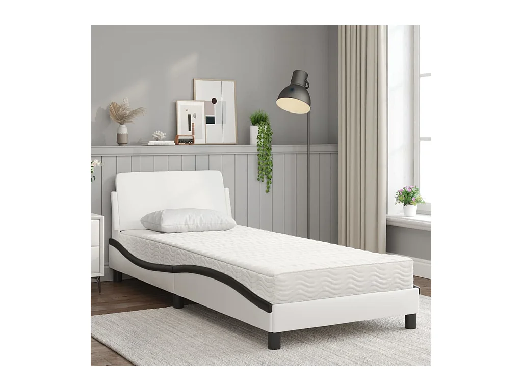 Bed met matras kunstleer wit en zwart 90x190 cm BE642824