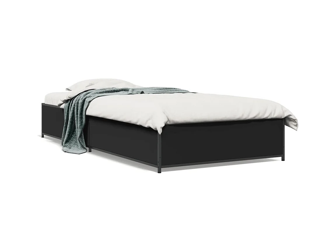 Lit simple noir 90x200 cm bois d'ingénierie et métal FR86386