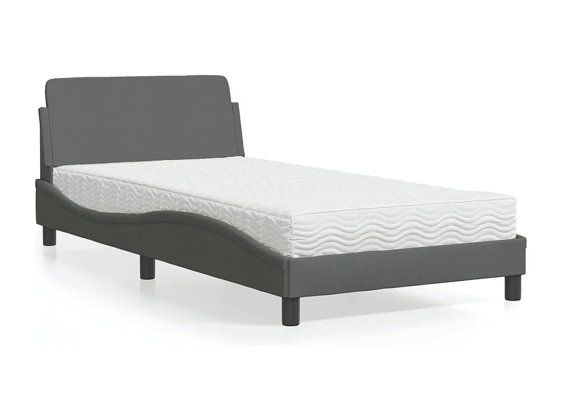 Lit adulte + matelas gris foncé 100x200 cm tissu FR19889