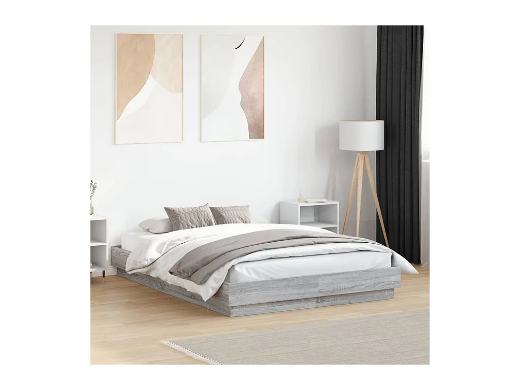 Lit double sonoma gris 120x190 cm bois d'ingénierie FR12311