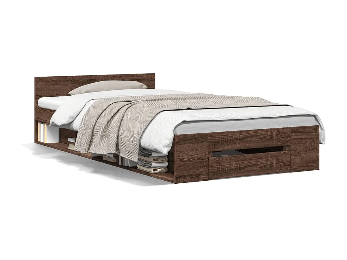 Lit simple et tiroir chêne marron 100x200 cm bois ingénierie FR49306