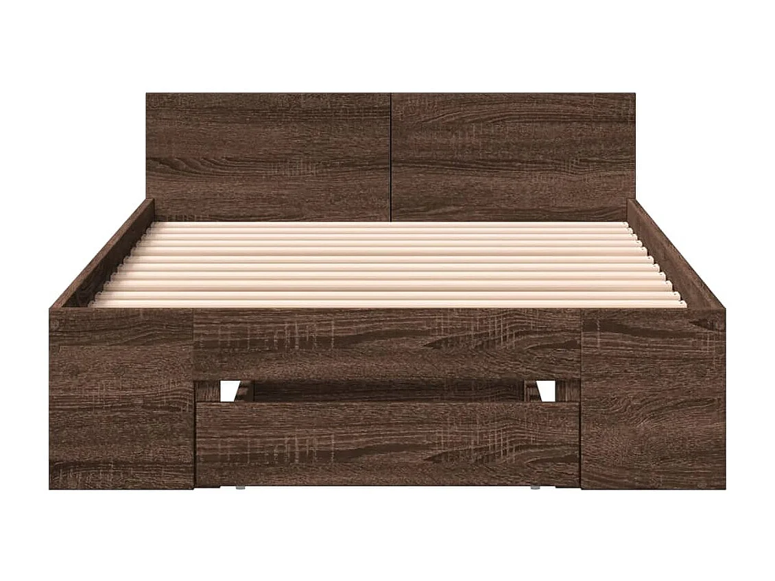 Lit simple et tiroir chêne marron 100x200 cm bois ingénierie FR49306