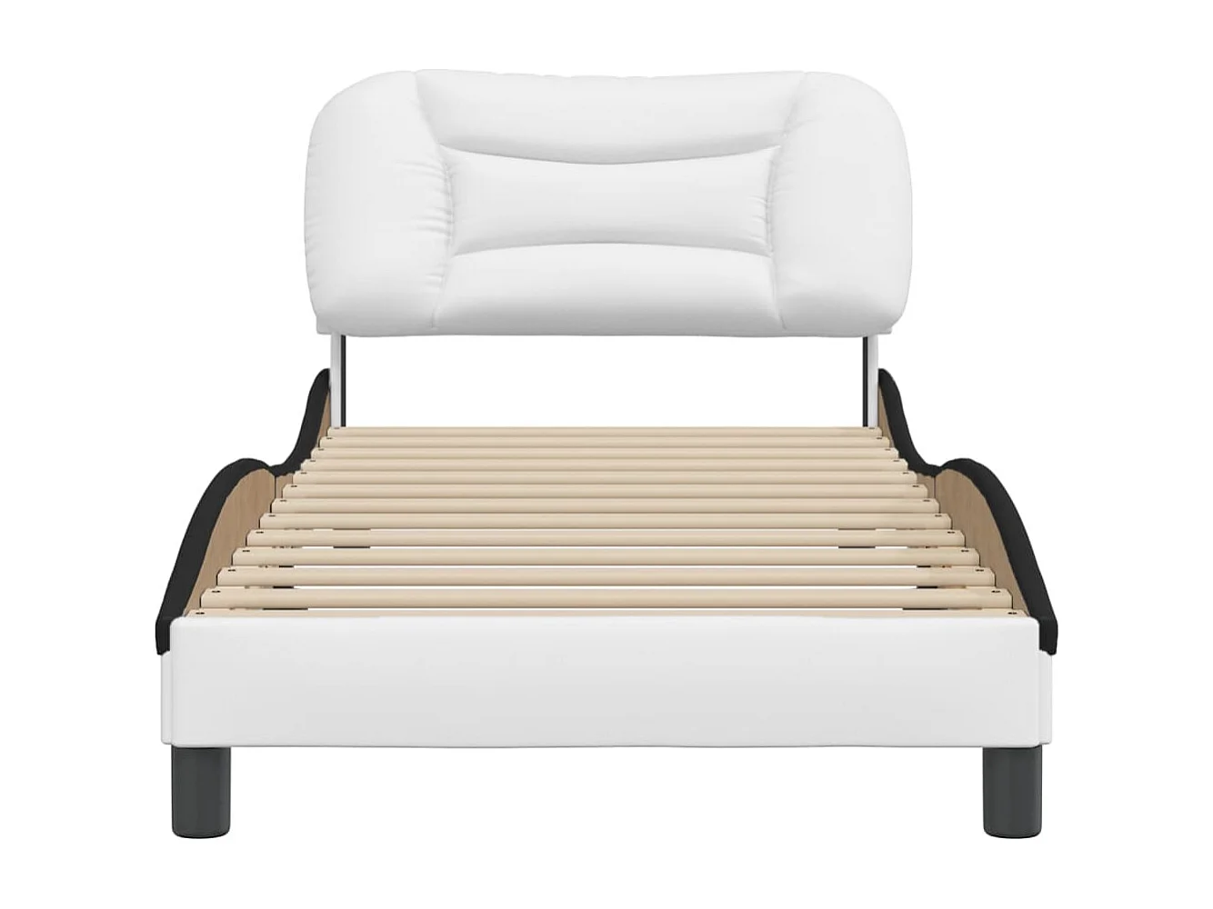 Cama individual- con cabecero cuero sintético blanco y negro ES696034