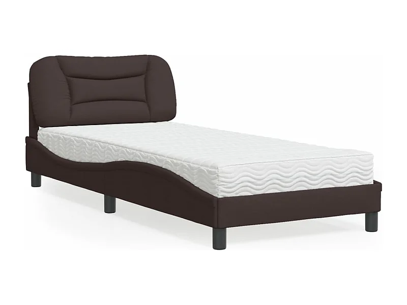 Cama 90x200 cm con colchón tela marrón oscuro ES488185