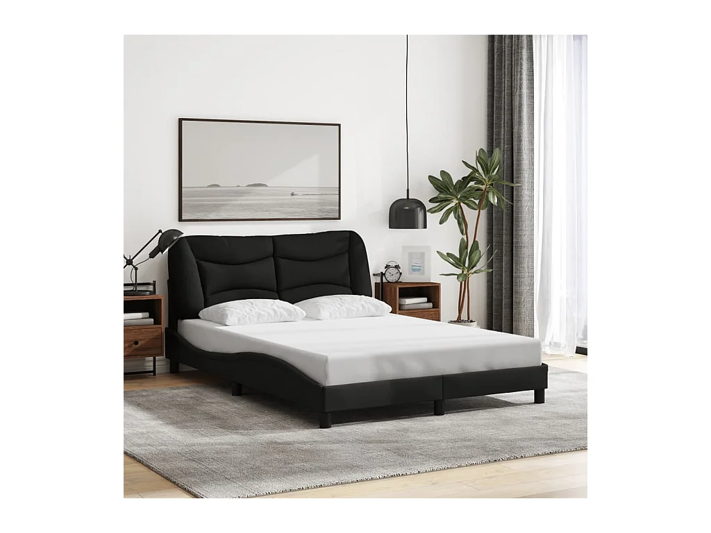 Cama matrimonial- 140x200 cm con luces LED tela negro ES412799