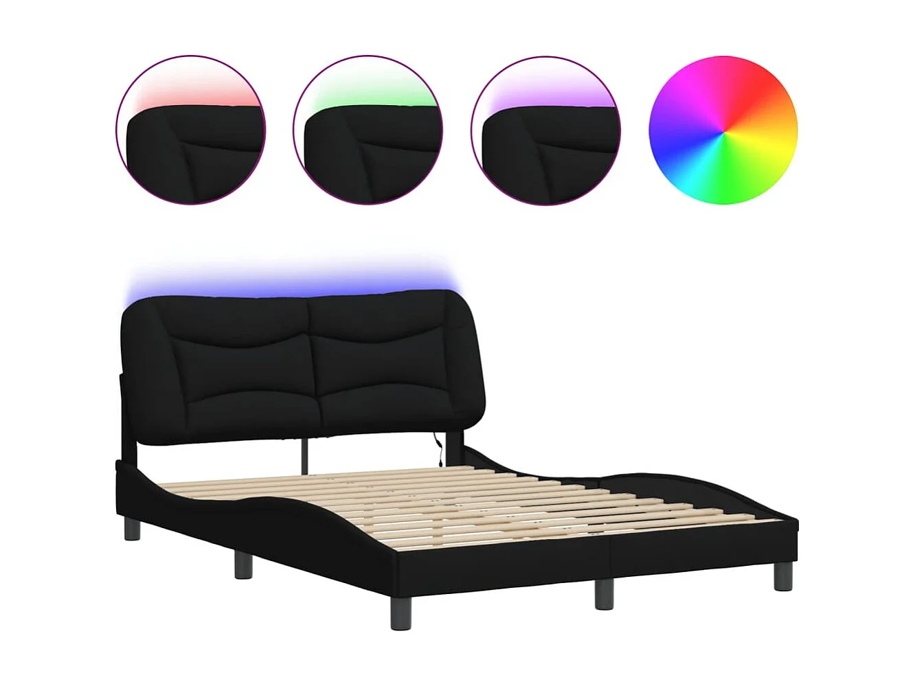 Lit double avec lumières LED noir 140x200 cm tissu FR67931