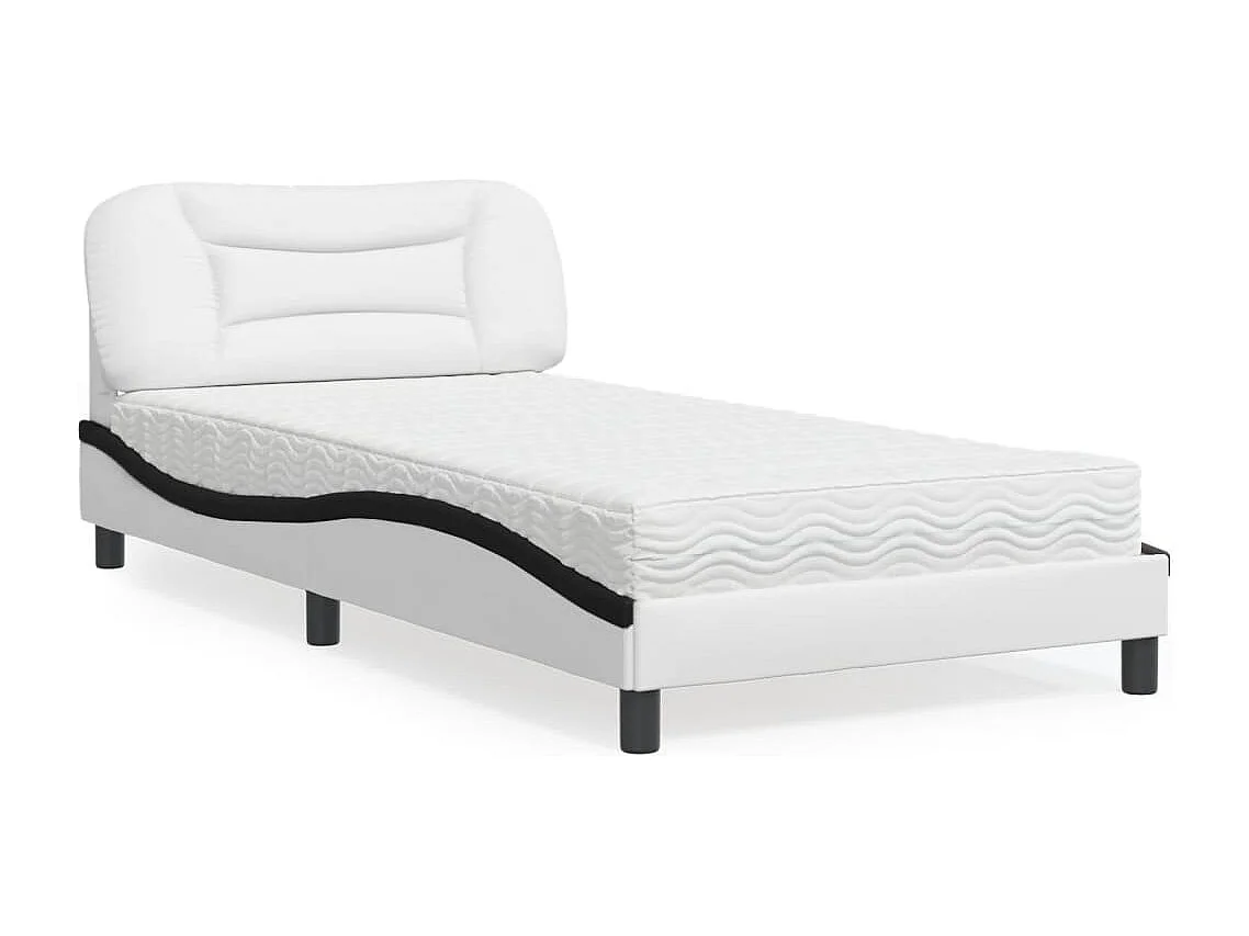 Lit adulte + matelas blanc et noir 100x200 cm similicuir FR52938