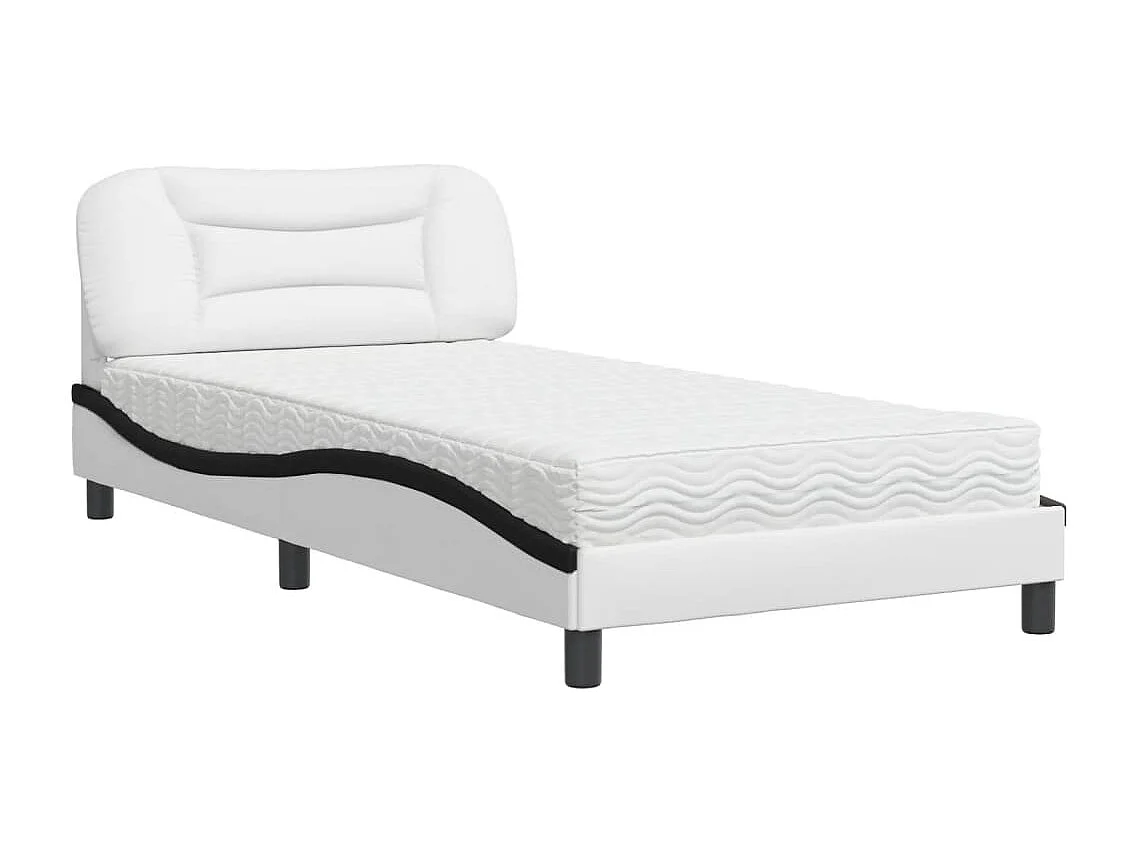 Lit adulte + matelas blanc et noir 100x200 cm similicuir FR52938