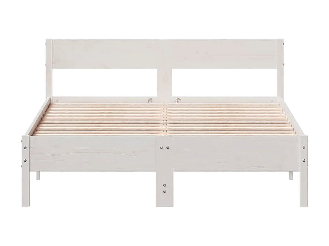 Cama c/ cabeceira 140x190 cm pinho maciço branco PT477883