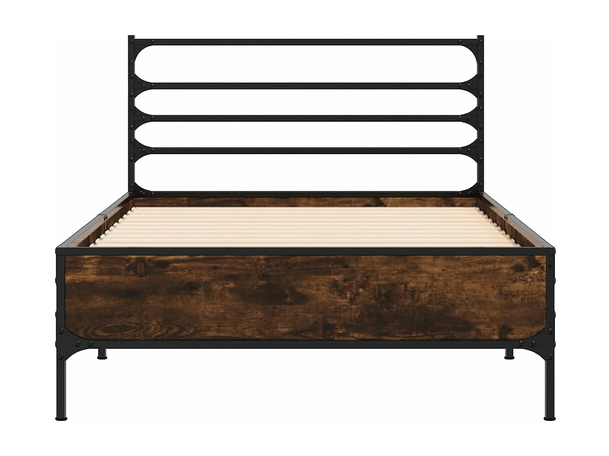Cama derivados de madeira e metal carvalho fumado PT893746