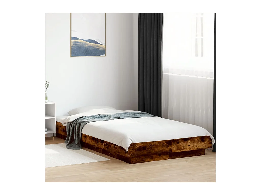Lit simple chêne fumé 90x190 cm bois d'ingénierie FR59319